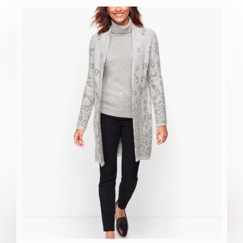 Talbots Light Gray Leopard Open-Front Cardigan size xL